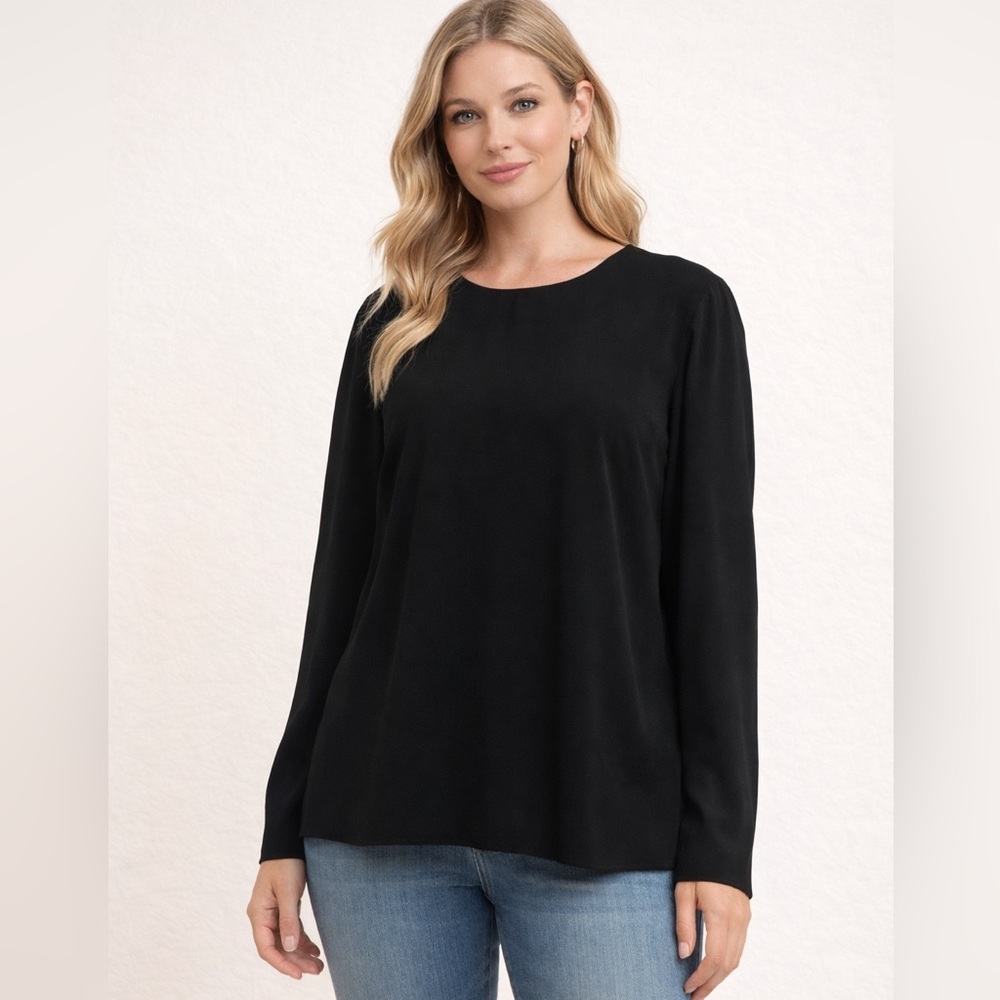 Lafayette 148 New York Black Blouse Size XL Long Sleeve Relaxed Fit